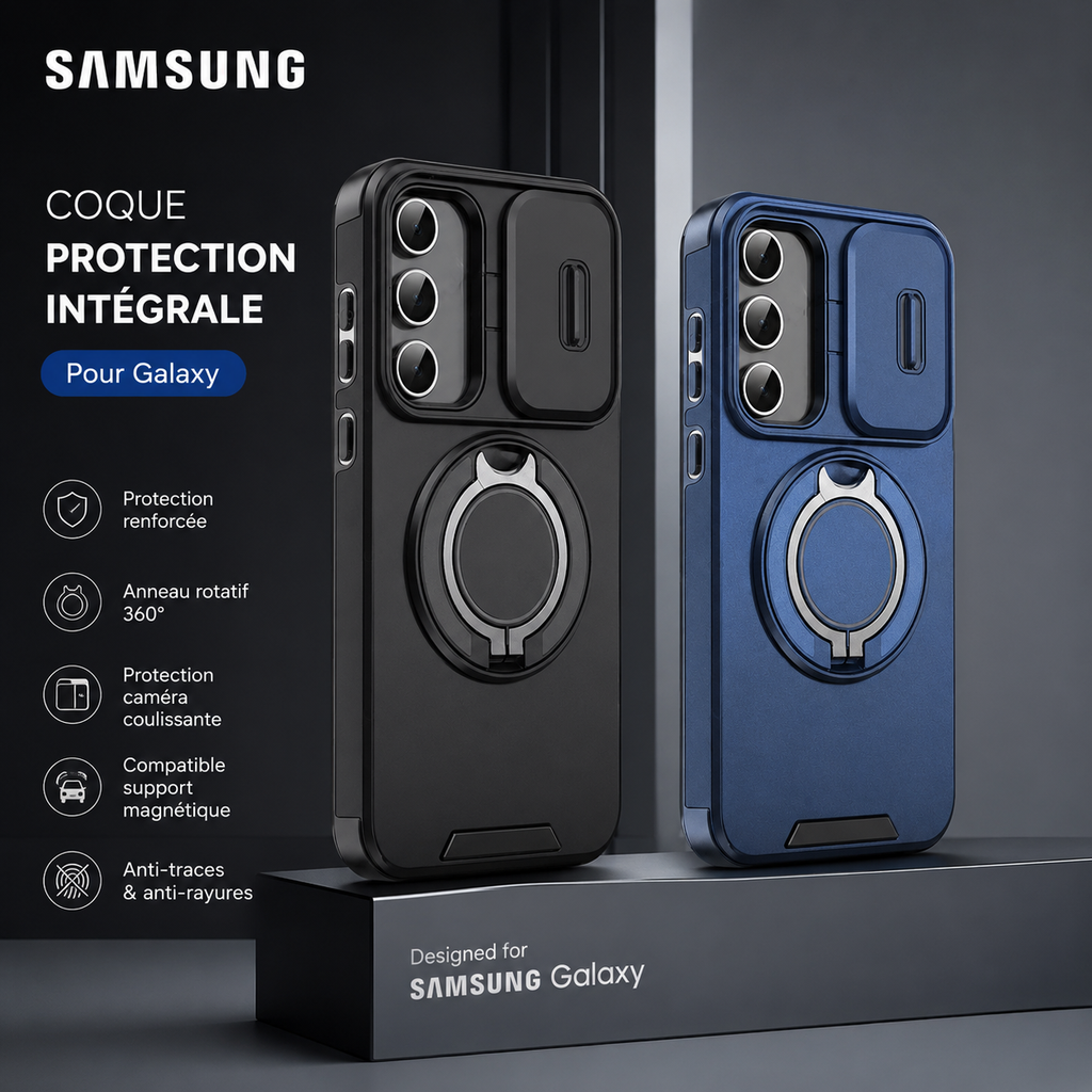 Coque Magnétique Armor Samsung – Anneau Rotatif & Protection Caméra