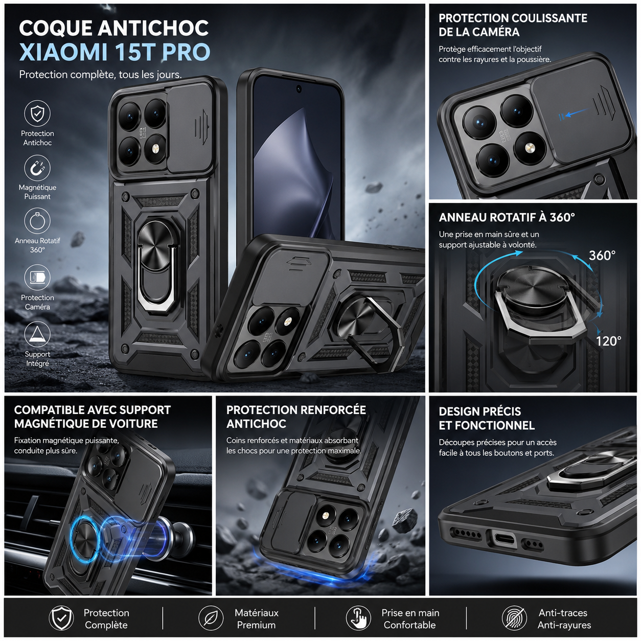 Coque Antichoc Magnétique avec Support Rotatif 360°