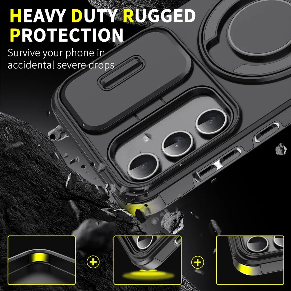 Coque Magnétique Armor Samsung – Anneau Rotatif & Protection Caméra